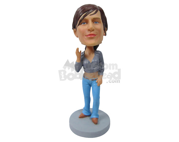 Custom Bobblehead Lovely Lady In Ever Green Classics - Leisure & Casual Casual Females Personalized Bobblehead & Cake Topper