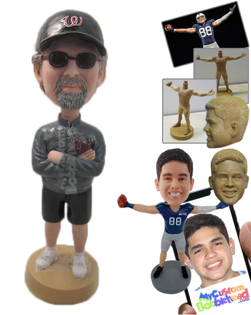 Handsome Dude in Shorts with Hands Folded Personalized Bobblehead