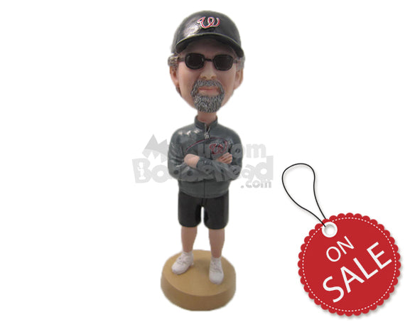 Custom Bobblehead Handsome Dude In Shorts With Hands Folded - Leisure & Casual Casual Males Personalized Bobblehead & Cake Topper