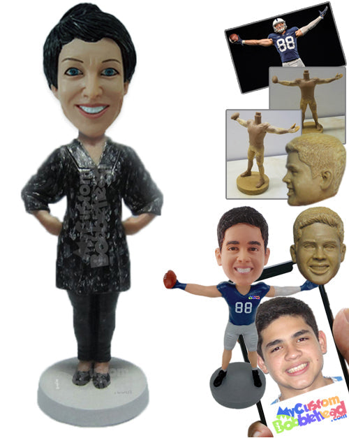 Charming Woman in Stylish Dress with Hands on Her Waist Personalized Bobblehead