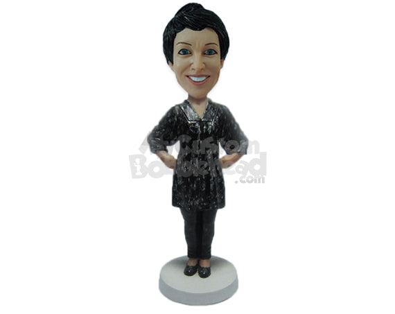 Charming Woman in Stylish Dress with Hands on Her Waist Personalized Bobblehead