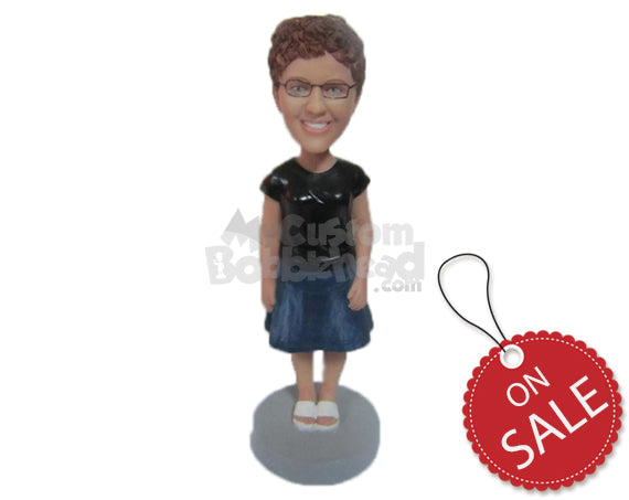 Custom Bobblehead Smart And Cute Girl In Skirt With Adorable Smile - Leisure & Casual Casual Females Personalized Bobblehead & Cake Topper