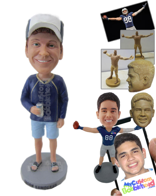 Casual Male in Shorts and Sandals Holding A Can of Beer Personalized Bobblehead