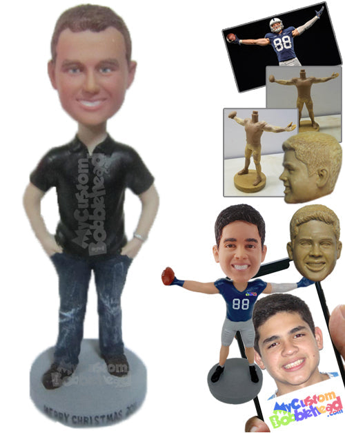 Handsome Male Blushing with Hands in Pocket Personalized Bobblehead