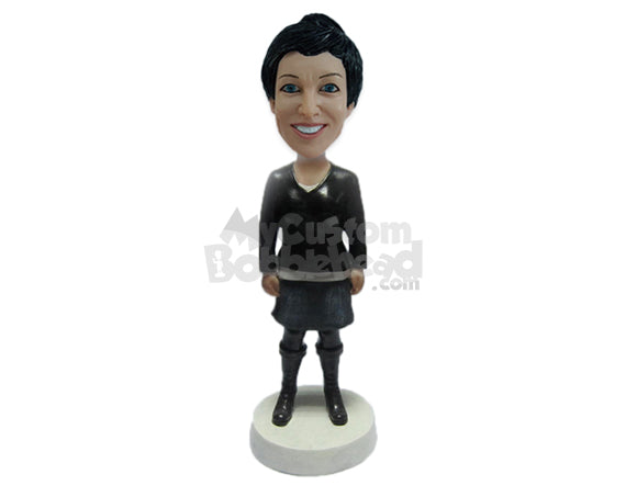 Bold and Stylish Lady in High Boots and Elegant Dress Personalized Bobblehead