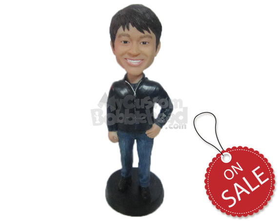 Custom Bobblehead Handsome Dude In Trendy Jacket - Leisure & Casual Casual Males Personalized Bobblehead & Cake Topper