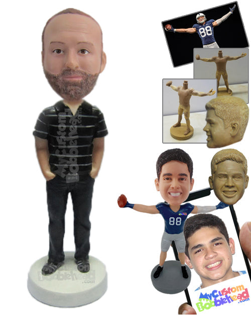 Bearded Dude in Polo with Hands in His Pocket Personalized Bobblehead