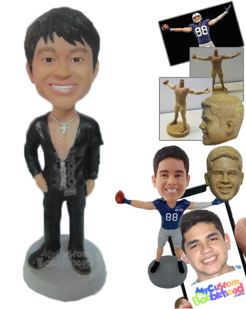 Sexy Dude in Jazzy Outfit with Trendy Locket Personalized Bobblehead