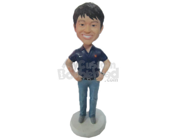 Custom Bobblehead Neat Handsome Man In Polo With Hands On Waist And A Wrist Watch - Leisure & Casual Casual Males Personalized Bobblehead & Cake Topper