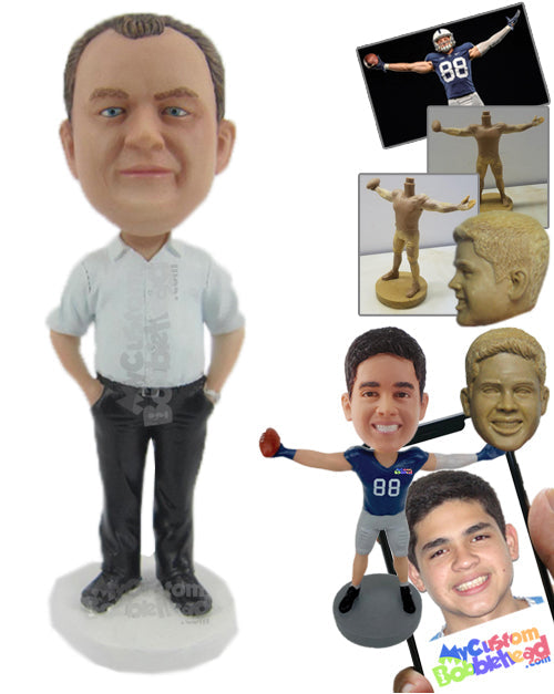 Smart Handsome Gentleman in Simple Formals with Hands in Pocket Personalized Bobblehead