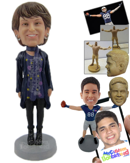 Lovely Woman In Trendy Attire With A Boot And A Designer Scarf Around The Neck Personalized Bobblehead