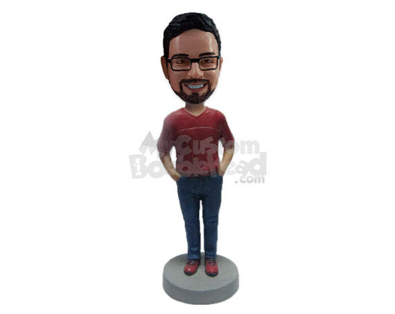 Handsome Dude in Stylish Dress with Hands in His Pocket Personalized Bobblehead