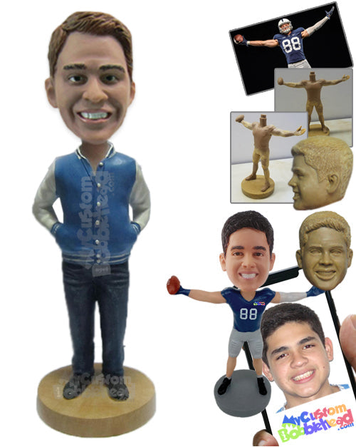 Classy Man in Stylish Pullover with Hands Inside Its Pocket Personalized Bobblehead