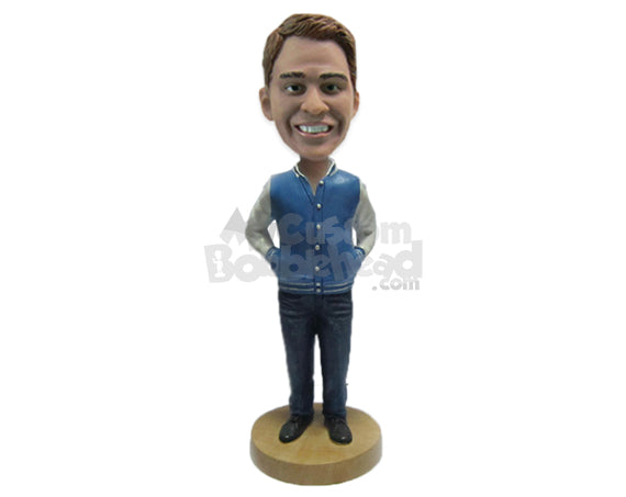 Classy Man in Stylish Pullover with Hands Inside Its Pocket Personalized Bobblehead