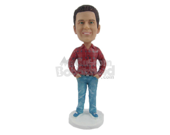 Custom Bobblehead Suave Male In Trendy Shirt Posing With Hands In His Pocket - Leisure & Casual Casual Males Personalized Bobblehead & Cake Topper