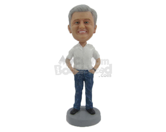 Custom Bobblehead Graceful Gentleman In Casual Dress With A Wrist Watch - Leisure & Casual Casual Males Personalized Bobblehead & Cake Topper