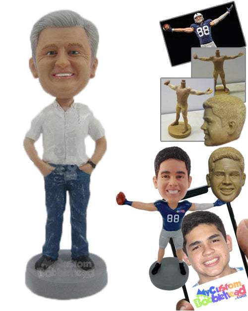 Graceful Gentleman in Casual Dress with a Wrist Watch Personalized Bobblehead