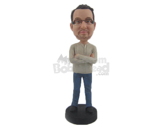 Custom Bobblehead Good Looking Guy With Folded Hands - Leisure & Casual Casual Males Personalized Bobblehead & Cake Topper