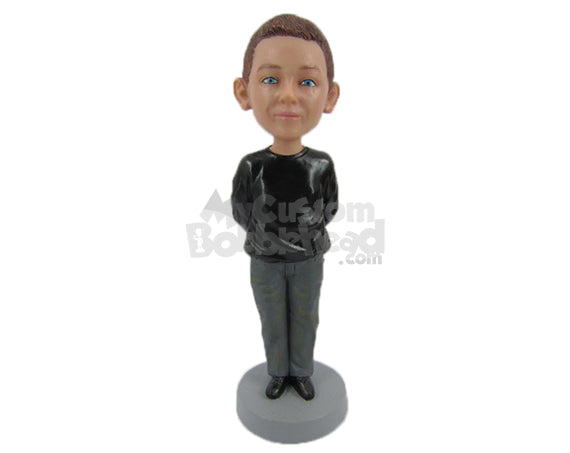 Custom Bobblehead Bold Guy Standing Upright With Hands Clenched At The Back - Leisure & Casual Casual Males Personalized Bobblehead & Cake Topper