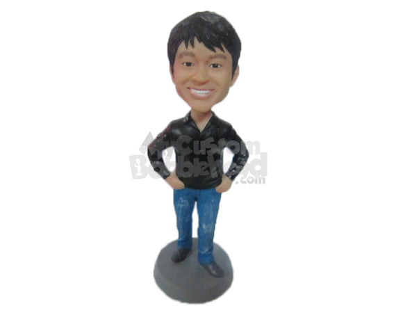 Custom Bobblehead Jazzy Guy With A Big Smile And Hands On His Waist - Leisure & Casual Casual Males Personalized Bobblehead & Cake Topper