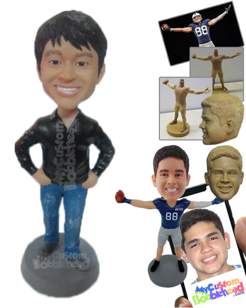 Jazzy Guy with a Big Smile and Hands on His Waist Personalized Bobblehead