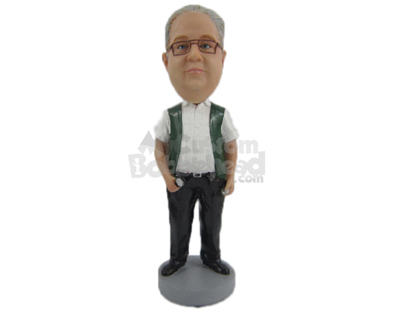 Custom Bobblehead Graceful Gentleman In Casual Dress With A Beer - Leisure & Casual Casual Males Personalized Bobblehead & Cake Topper