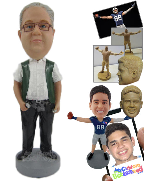 Graceful Gentleman in Casual Dress with a Beer Personalized Bobblehead