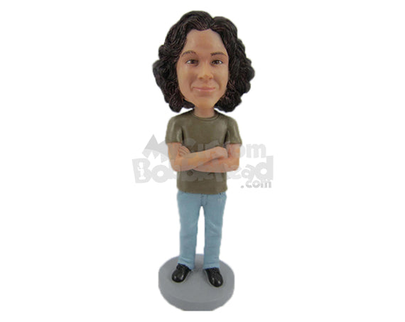 Custom Bobblehead Stylish Dude With Folded Hands - Leisure & Casual Casual Males Personalized Bobblehead & Cake Topper