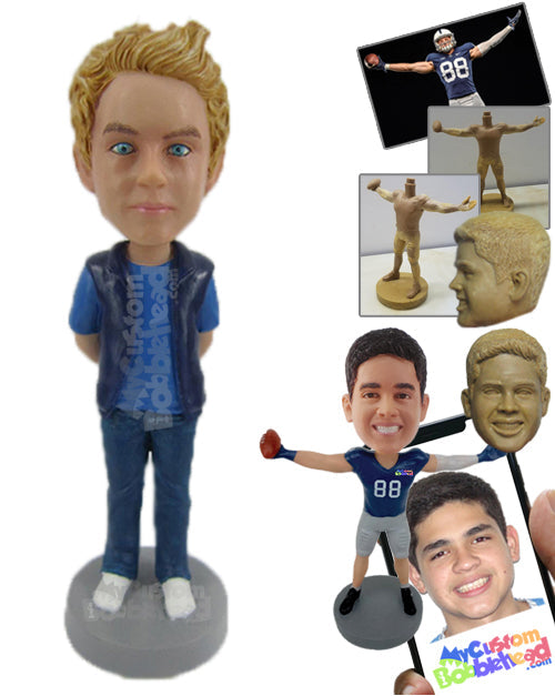 Smart Stylish Guy in Latest Trendy Clothes with Hands Clenched Personalized Bobblehead