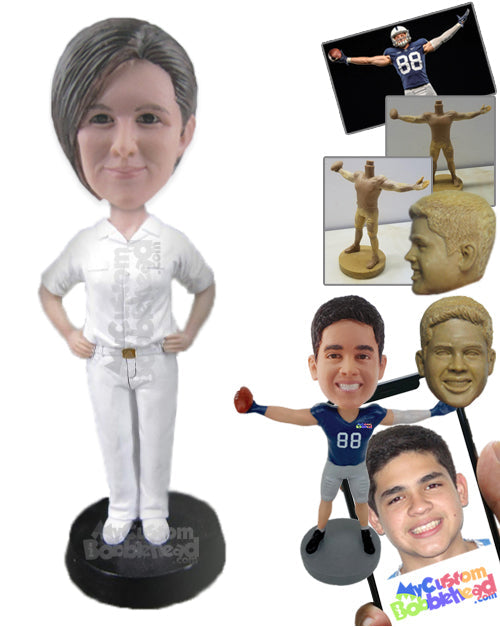 Lovely Lady Dazzling with Monotone Attire and Hands on Her Waist Personalized Bobblehead