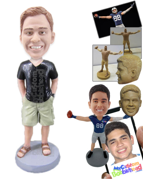 Dude Chilling Out in Shorts and Sandals Personalized Bobblehead