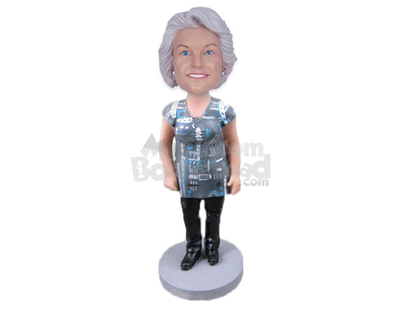 Lovely Lady in Printed Design T-Shirt with a Handbag Personalized Bobblehead