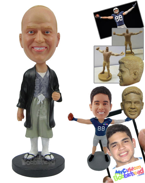 Jolly Man Chilling Out in Sleepers and Gown Personalized Bobblehead