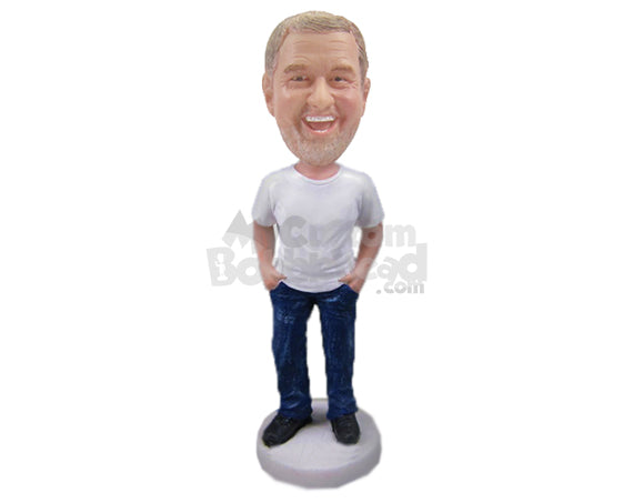 Custom Bobblehead Happy Lad Full With Enthusiasm Rocking With Hands In His Pocket - Leisure & Casual Casual Males Personalized Bobblehead & Cake Topper