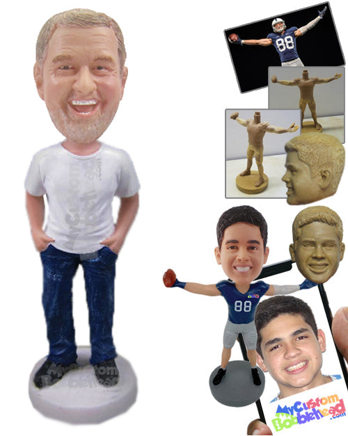 Happy Lad Full of Enthusiasm Rocking with Hands in His Pocket Personalized Bobblehead