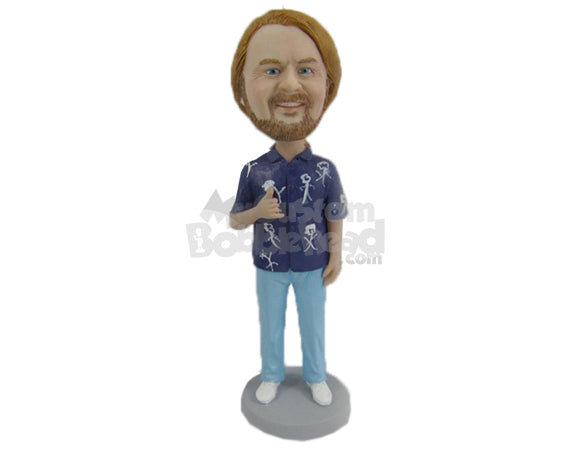 Custom Bobblehead Cool Guy In Cool Tshirt With A Thumbs Up Gesture - Leisure & Casual Casual Males Personalized Bobblehead & Cake Topper