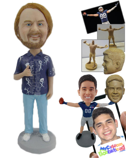 Cool Guy in Cool T-shirt with a Thumbs Up Gesture Personalized Bobblehead