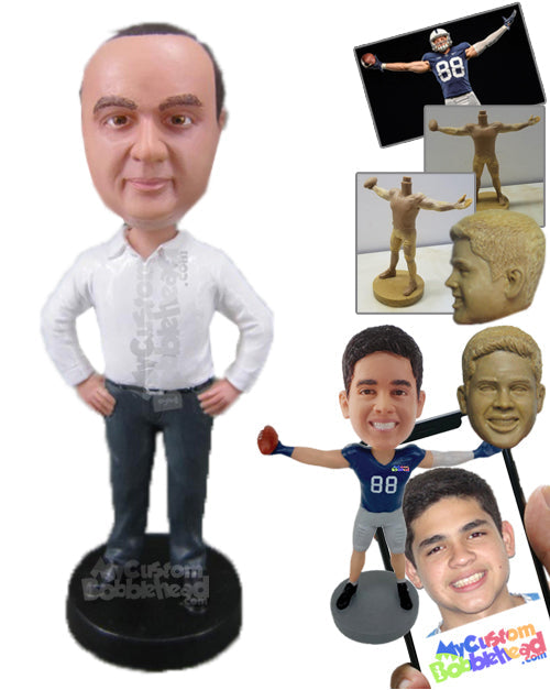 Dapper Male Standing Upright with Hands on Waist Personalized Bobblehead