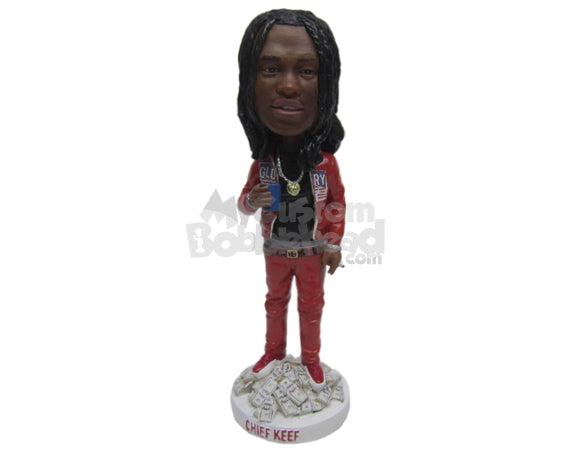 Custom Bobblehead Uber Cool Dude Dripping In Finesse With Shiny Locket And Load Of Money - Leisure & Casual Casual Males Personalized Bobblehead & Cake Topper