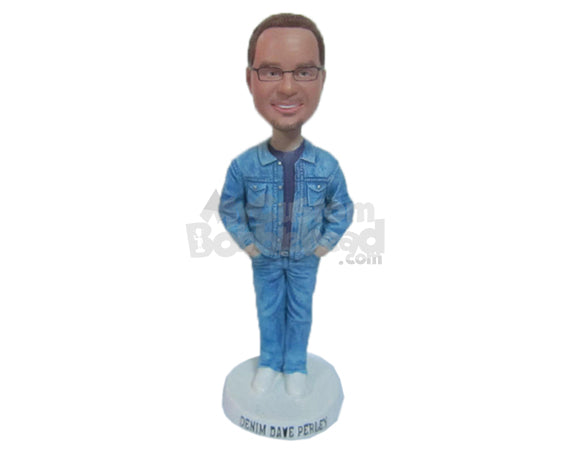 Custom Bobblehead Stylish Dude In All Denim Attirewith Hands In His Pocket - Leisure & Casual Casual Males Personalized Bobblehead & Cake Topper