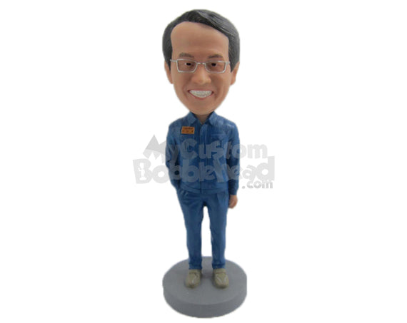 Custom Bobblehead Happy Guy In Classic Dress With One Hand In Pocket - Leisure & Casual Casual Males Personalized Bobblehead & Cake Topper