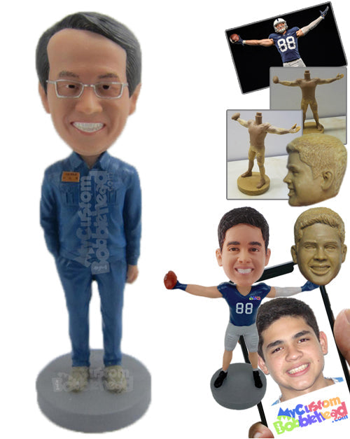 Happy Guy in Classic Dress with One Hand in Pocket Personalized Bobblehead