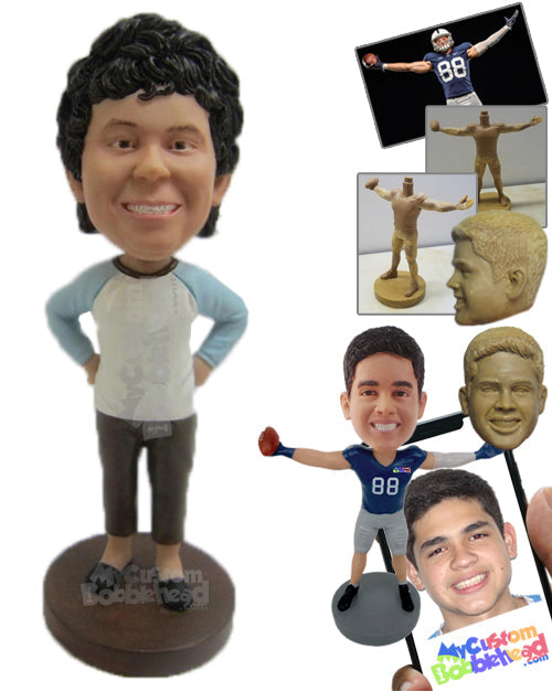 Cool Guy in Comfortable Daily Clothes with Hands on His Waist Personalized Bobblehead