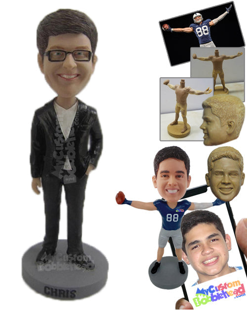 Smiling Gentleman Dazzling in a Cool Suit Personalized Bobblehead