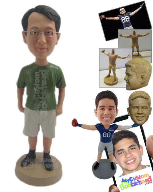 Smart, Geeky Dude in Stylish Capri Personalized Bobblehead