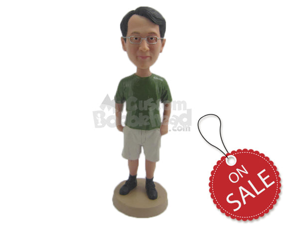 Custom Bobblehead Smart Geeky Dude In Stylish Capri - Leisure & Casual Casual Males Personalized Bobblehead & Cake Topper