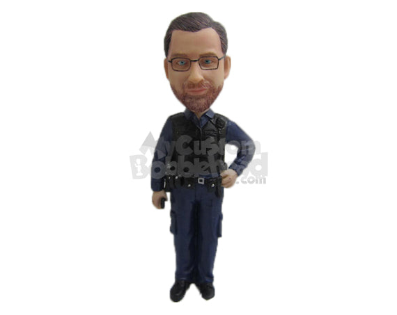 Custom Bobblehead Handsome Male In Dashing Police Attire - Leisure & Casual Casual Males Personalized Bobblehead & Cake Topper