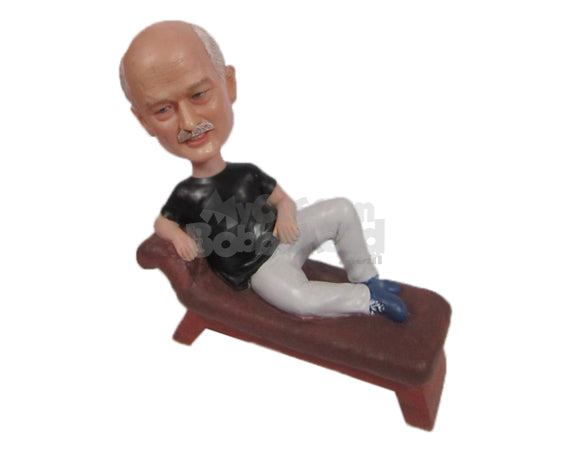 Custom Bobblehead Cool Gentleman Chilling Out On Long Bench - Leisure & Casual Casual Males Personalized Bobblehead & Cake Topper