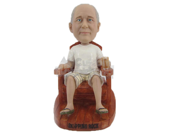 Custom Bobblehead Dapper Male Relaxing With A Mug Of Beer On Chair - Leisure & Casual Casual Males Personalized Bobblehead & Cake Topper