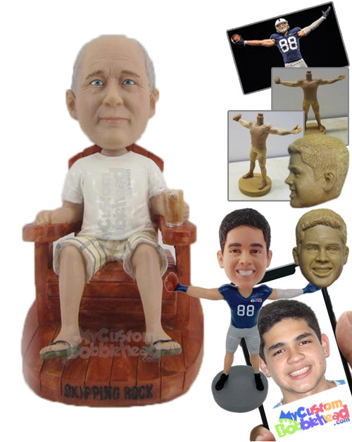 Dapper Male Relaxing with a Mug of Beer on Chair Personalized Bobblehead